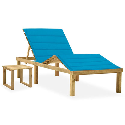 Garden lounger with coffee table and cushion in impregnated pine wood