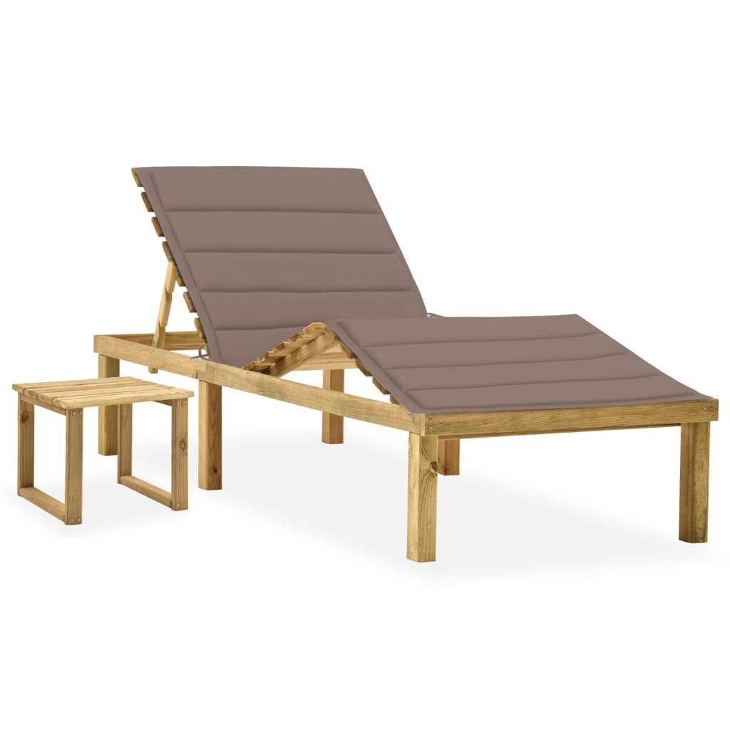 Garden lounger with coffee table and cushion in impregnated pine wood