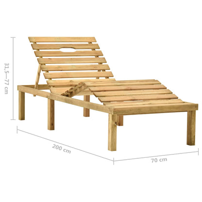 Garden lounger with coffee table and cushion in impregnated pine wood