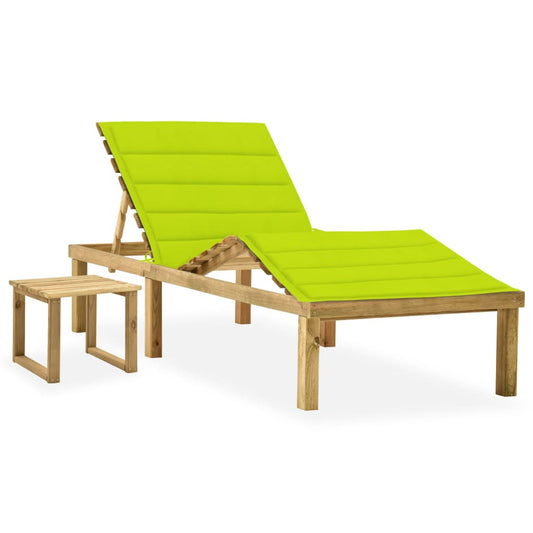 Garden lounger with coffee table and cushion in impregnated pine wood