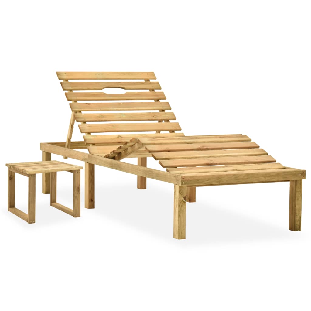Garden lounger with coffee table and cushion in impregnated pine wood