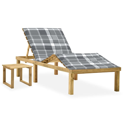 Garden lounger with coffee table and cushion in impregnated pine wood