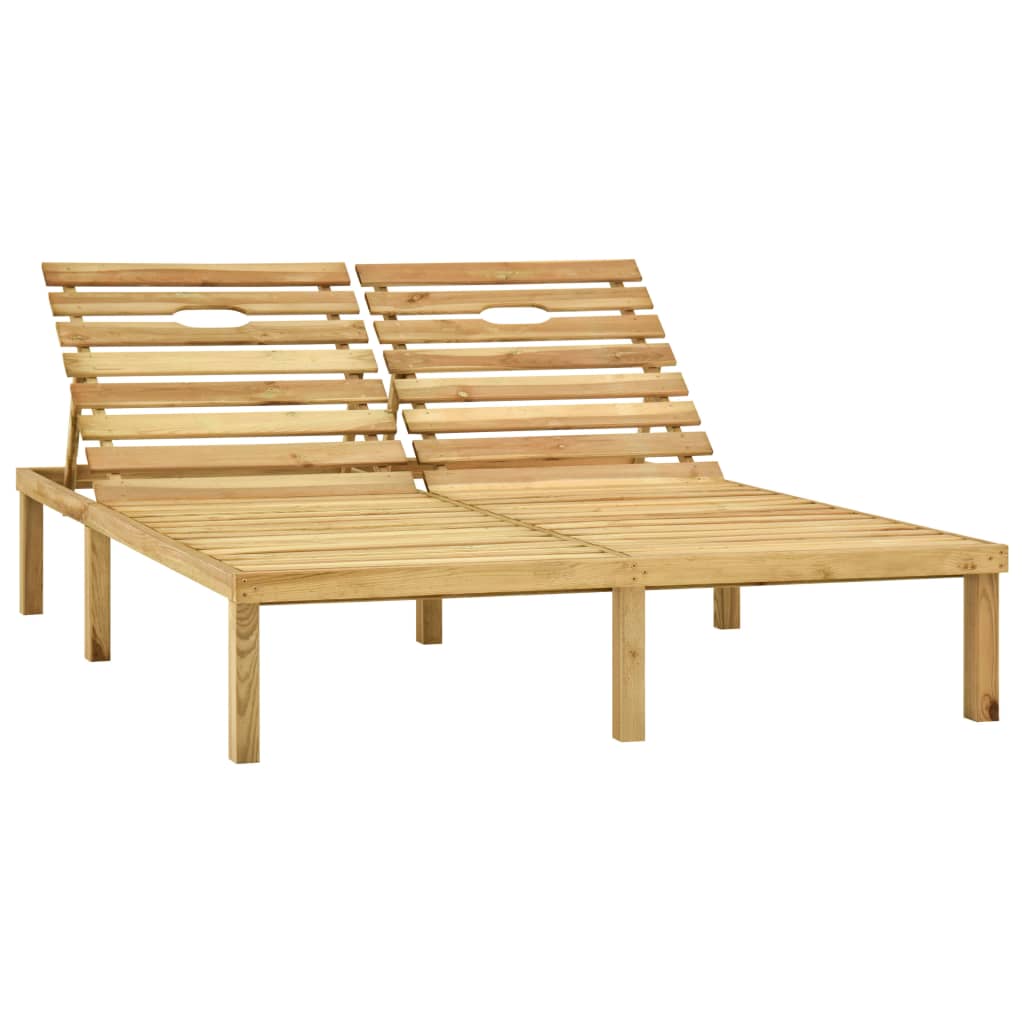 Double Sun Lounger and Gray Cushions in Impregnated Pine