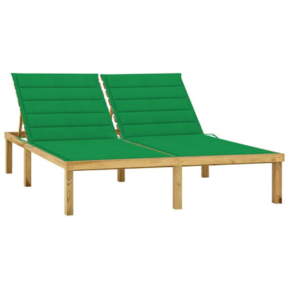 Double Sun Lounger and Green Cushions in Impregnated Pine