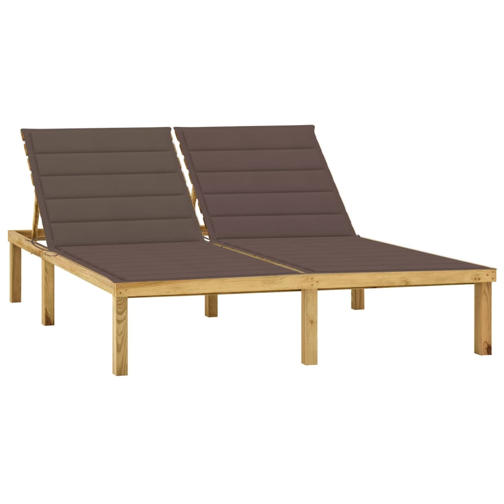 Double Sun Lounger and Taupe Cushions in Impregnated Pine