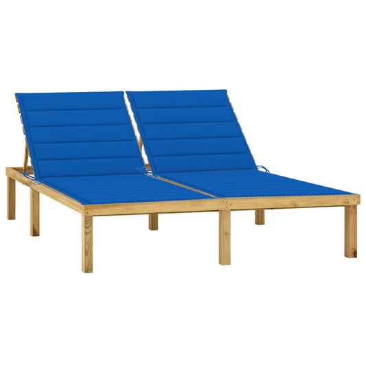 Double Sun Lounger and Royal Blue Impregnated Pine Cushions