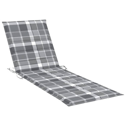 Lettino Prendisole con Cuscino Tartan Grigio in Pino Impregnato