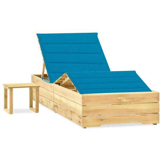 Garden lounger with coffee table and cushion in impregnated pine wood