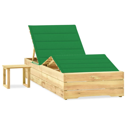 Garden lounger with coffee table and cushion in impregnated pine wood