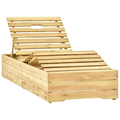 Garden lounger with coffee table and cushion in impregnated pine wood