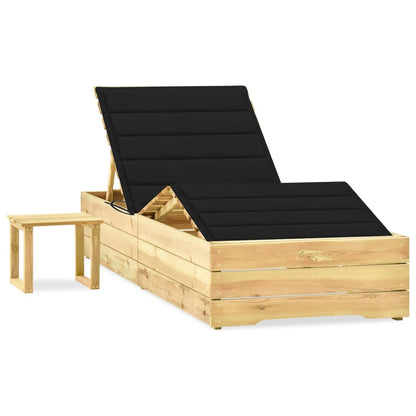 Garden lounger with coffee table and cushion in impregnated pine wood