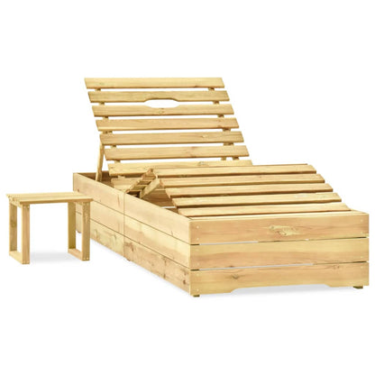 Garden lounger with coffee table and cushion in impregnated pine wood