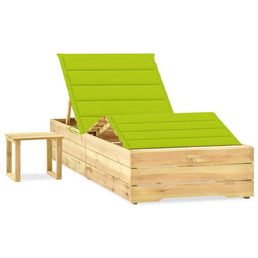 Garden lounger with coffee table and cushion in impregnated pine wood