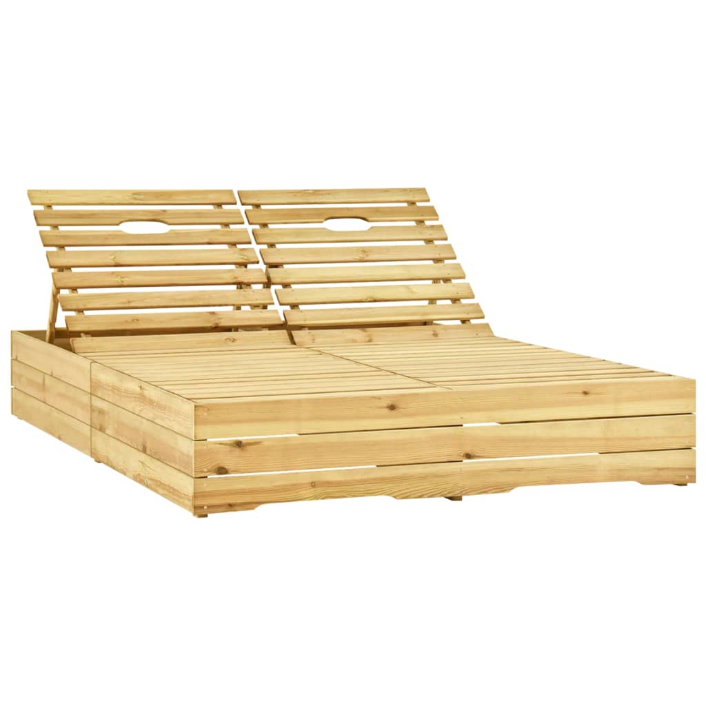 Double Sun Lounger and Gray Cushions in Impregnated Pine