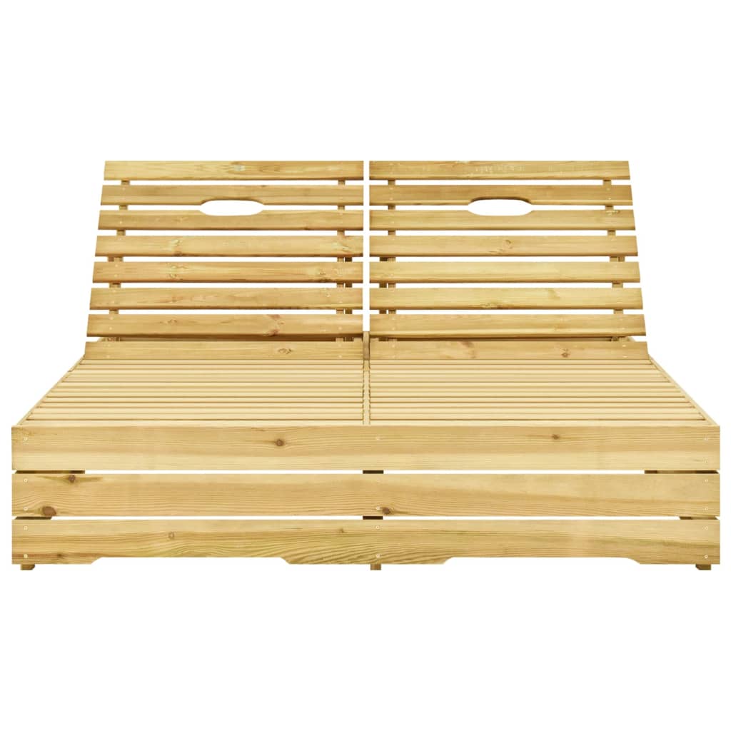 Double Sun Lounger and Gray Cushions in Impregnated Pine