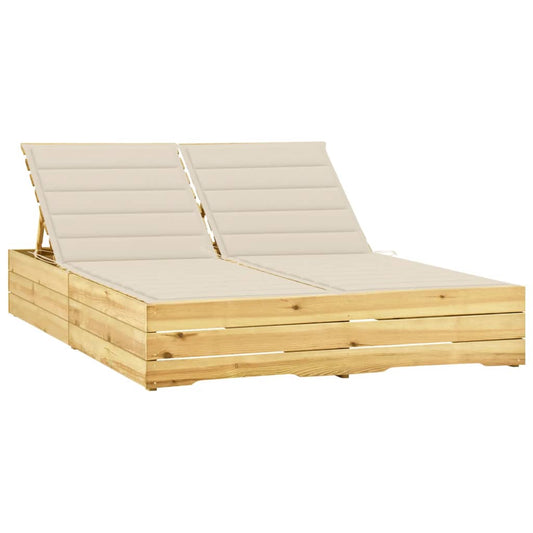 Double Sun Lounger with Cream Cushions in Impregnated Pine