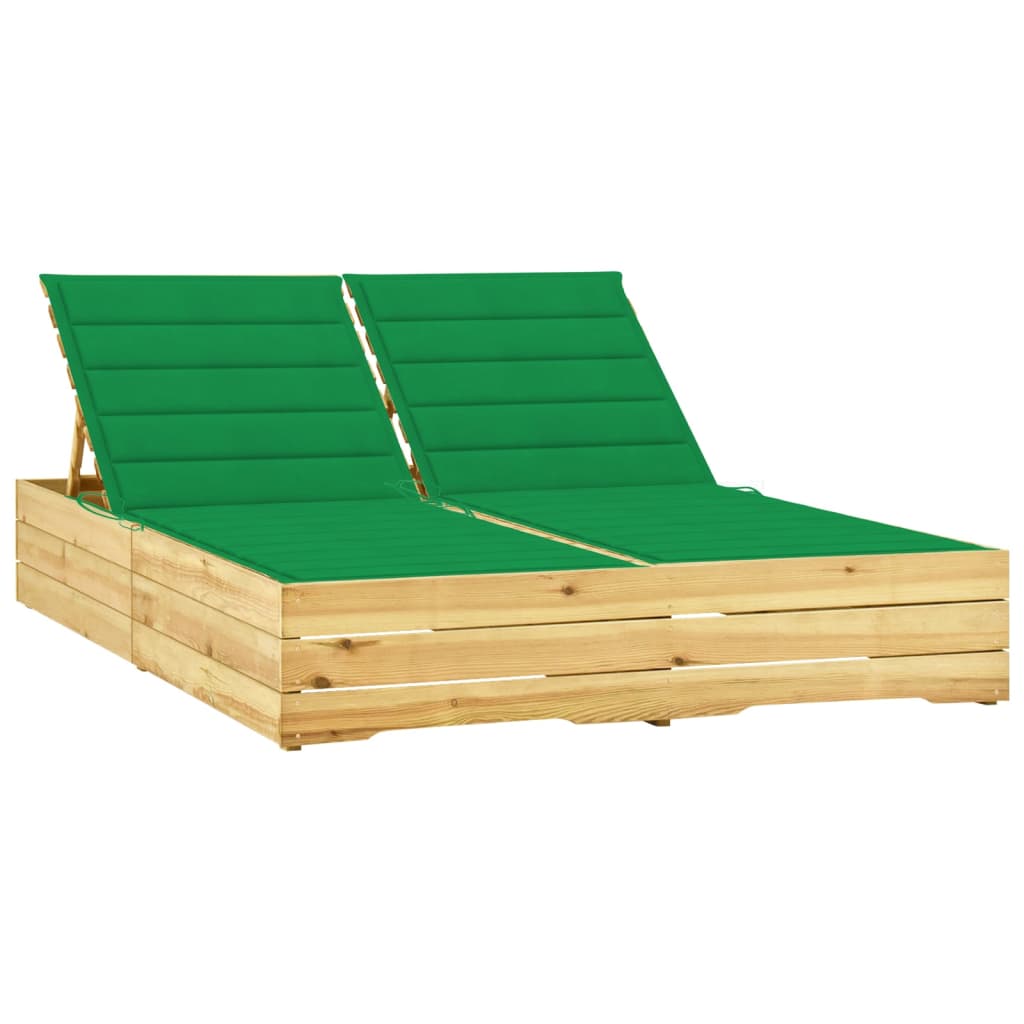 Double Sun Lounger and Green Cushions in Impregnated Pine