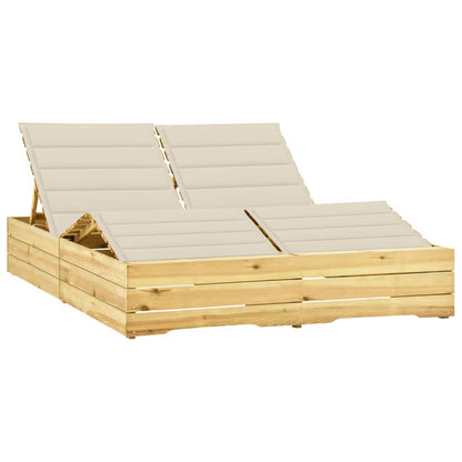 Double Sun Lounger with Cream Cushions in Impregnated Pine