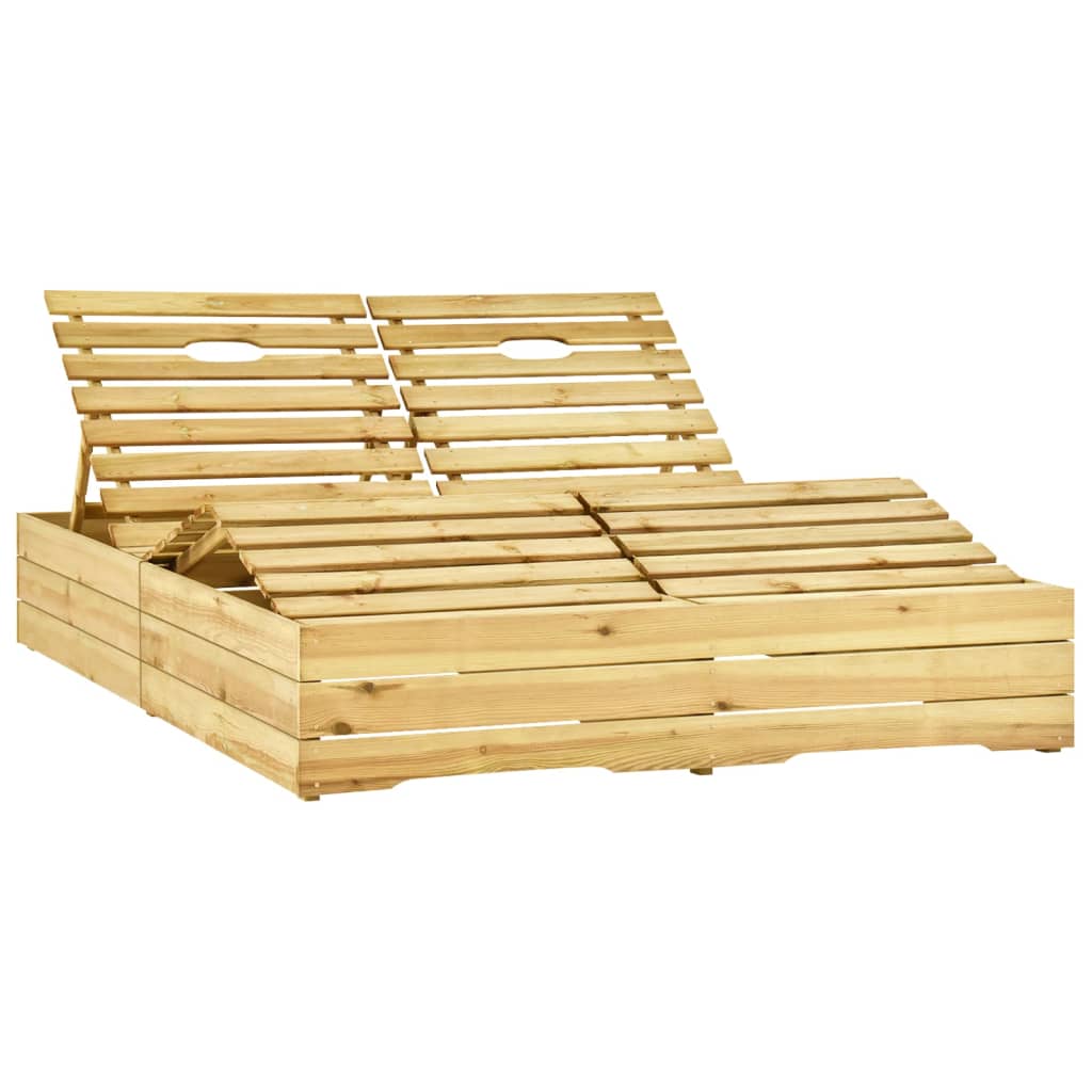 Double Sun Lounger with Cream Cushions in Impregnated Pine