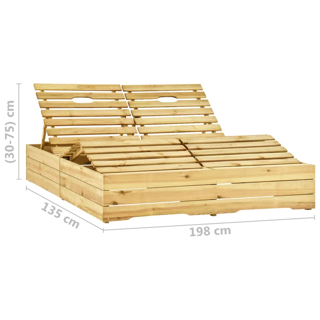 Lettino Prendisole Doppio e Cuscini Rossi in Pino Impregnato