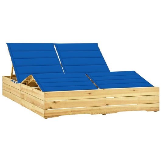 Double Sun Lounger and Royal Blue Impregnated Pine Cushions