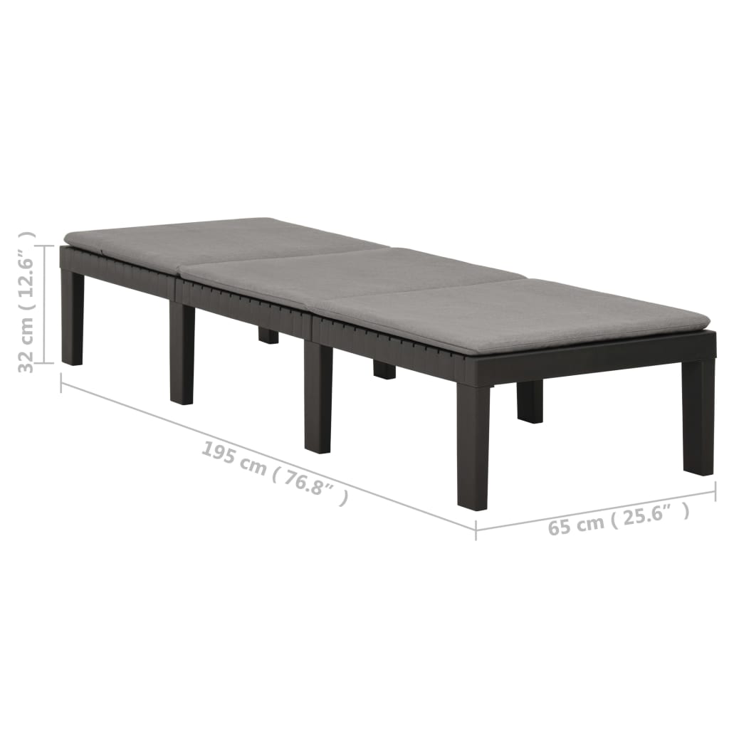 Lettino Prendisole con Cuscino in Plastica Antracite - homemem39