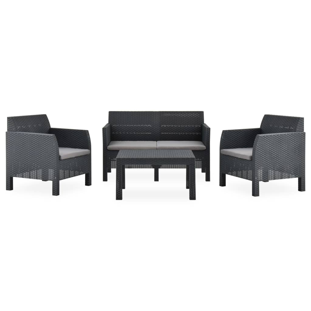 4-piece Garden Sofa Set with Anthracite PP Rattan Cushions