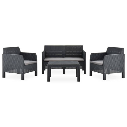4-piece Garden Sofa Set with Anthracite PP Rattan Cushions