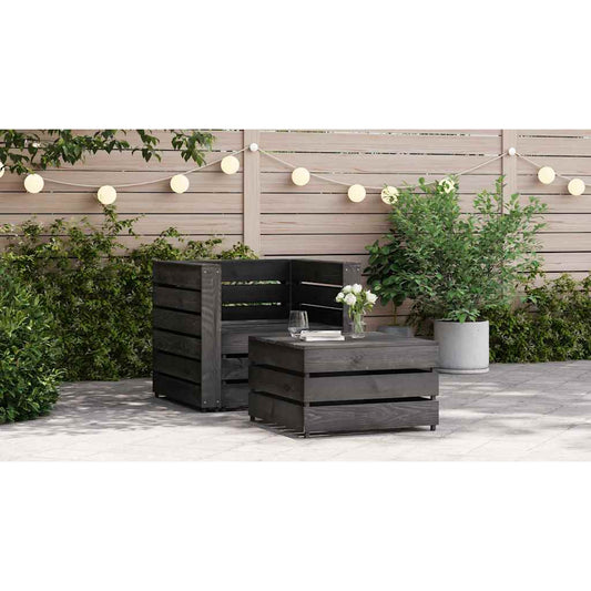Set Divani da Giardino su Pallet 2 pz in Pino Impregnato Grigio - homemem39