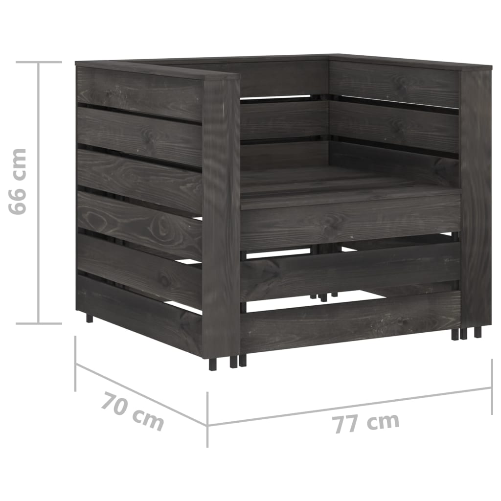 Set Divani da Giardino su Pallet 2 pz in Pino Impregnato Grigio