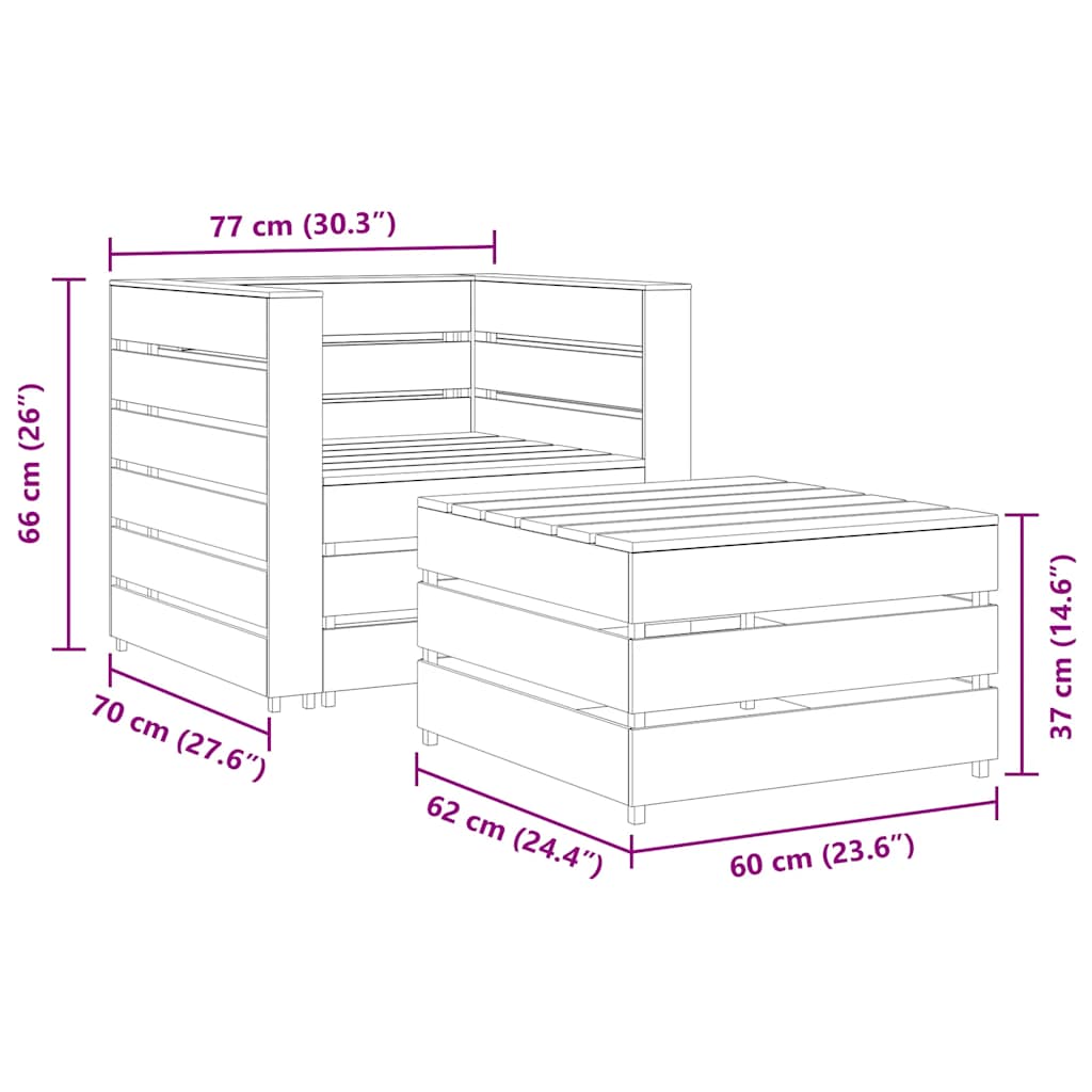 Set Divani da Giardino su Pallet 2 pz Legno di Pino Impregnato | homemem39
