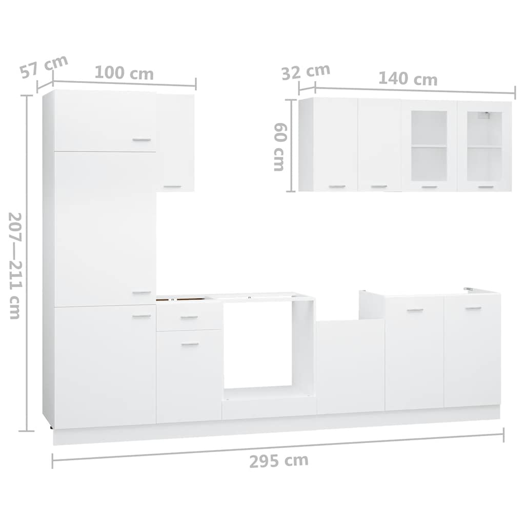 Set Armadi da Cucina 8 pz Lyon Bianco in Truciolato