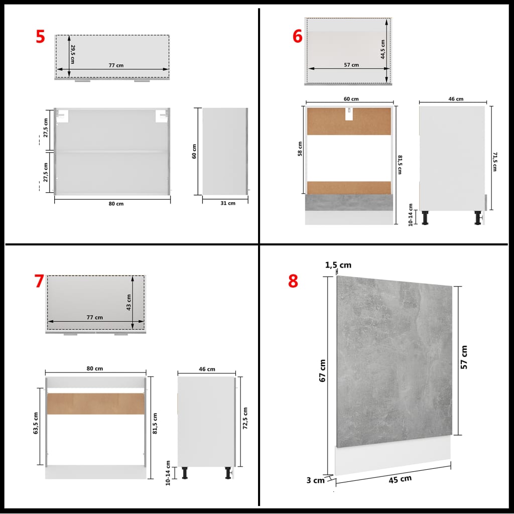 Set Armadi da Cucina 8 pz Grigio Cemento in Truciolato