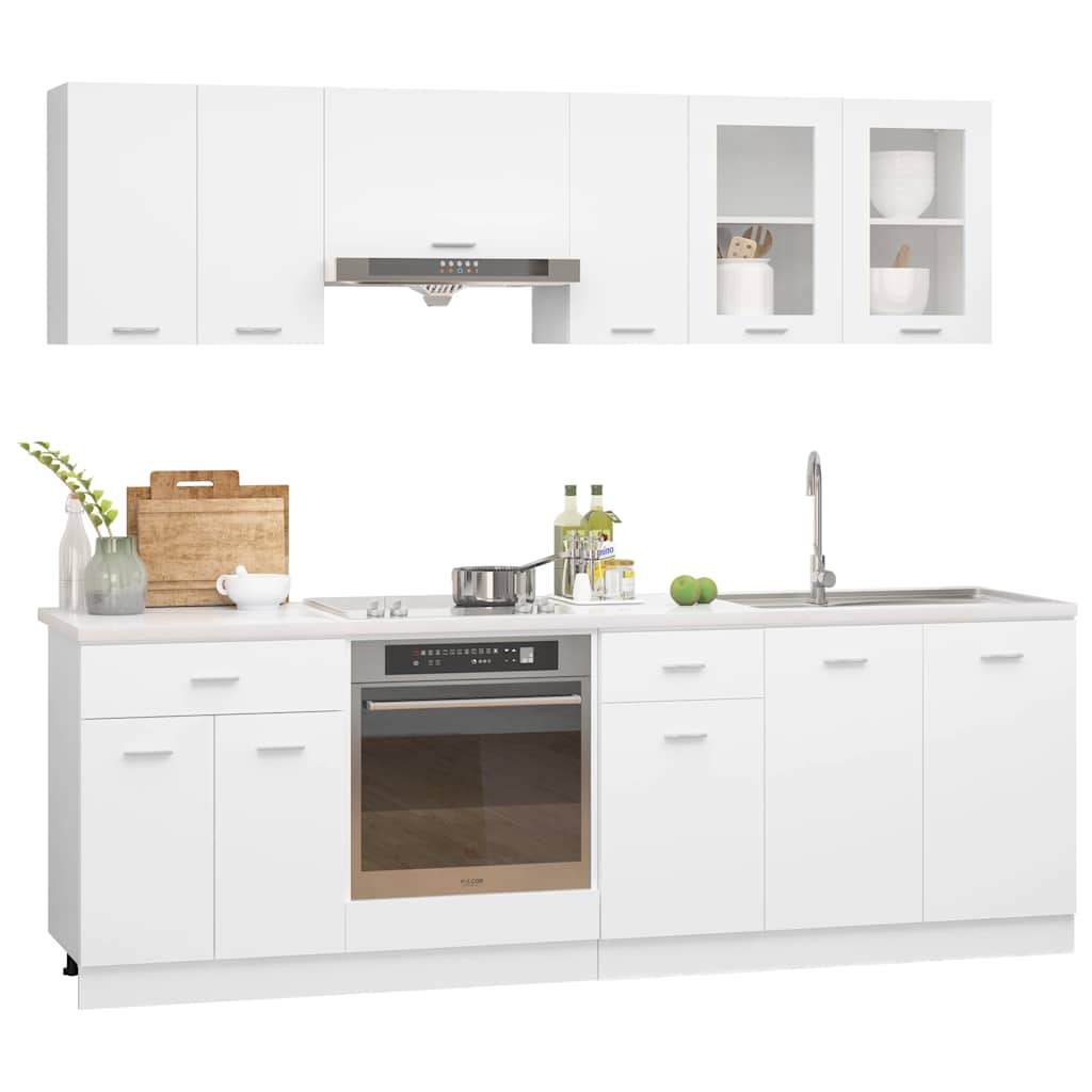 Set Armadi da Cucina 8 pz Lyon Bianco in Legno Multistrato