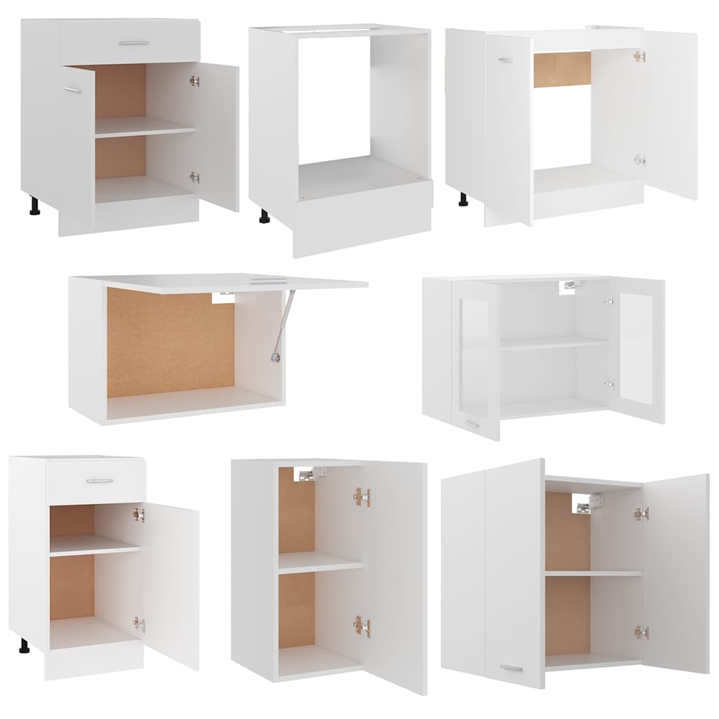 Set Armadi da Cucina 8 pz Lyon Bianco in Legno Multistrato