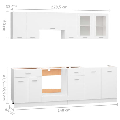 Set Armadi da Cucina 8 pz Bianco in Legno Multistrato - homemem39