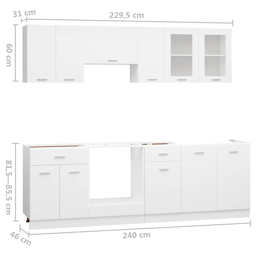 Set Armadi da Cucina 8 pz Lyon Bianco in Legno Multistrato