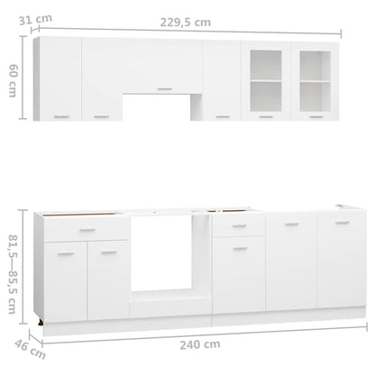 Set Armadi da Cucina 8 pz Lyon Bianco in Legno Multistrato