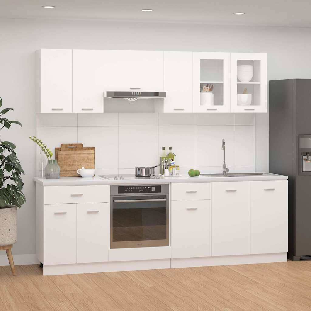 Set Armadi da Cucina 8 pz Lyon Bianco in Legno Multistrato