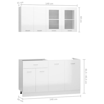 Set Armadi da Cucina 4 pz Bianco Lucido in Truciolato