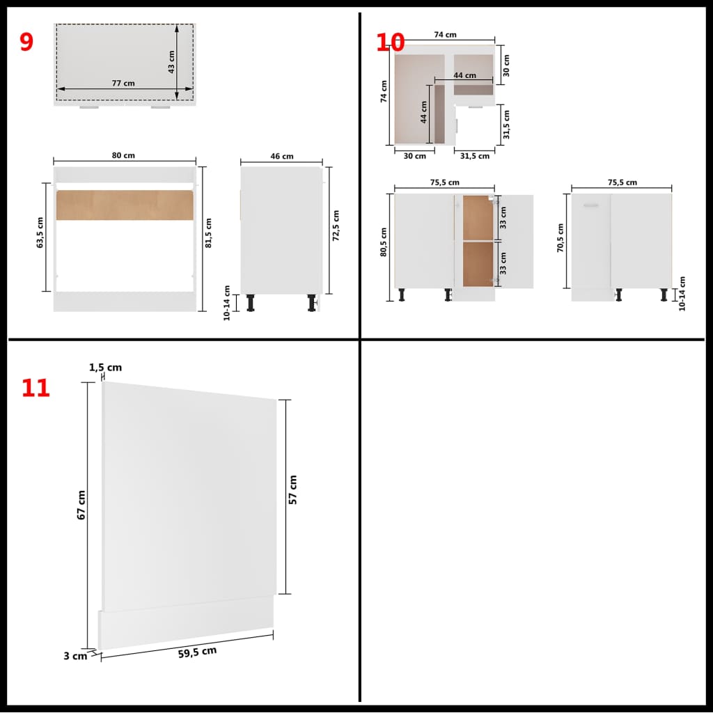 Set Armadi da Cucina 11 pz Lyon Bianco in Truciolato