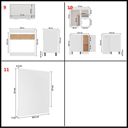 Set Armadi da Cucina 11 pz Lyon Bianco in Truciolato