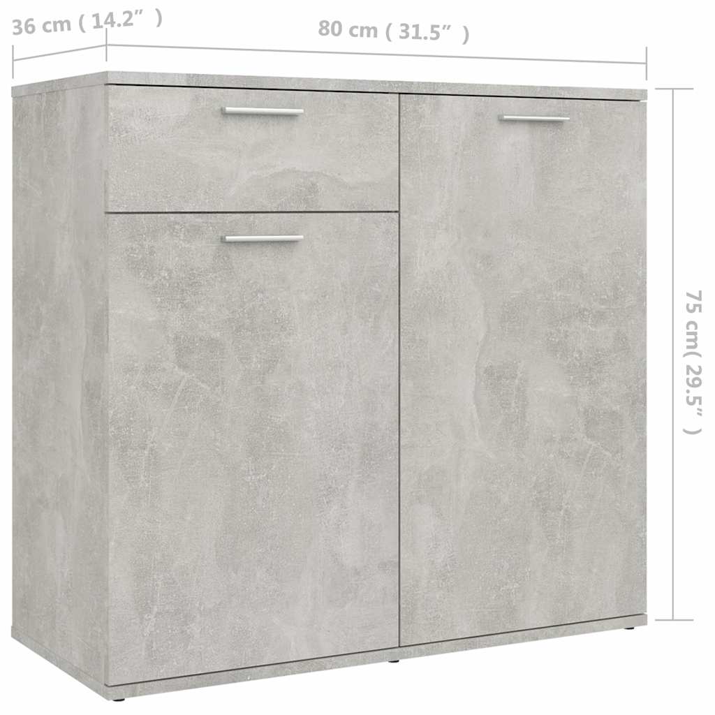 Credenza Grigio Cemento 80x36x75 cm in Legno Multistrato
