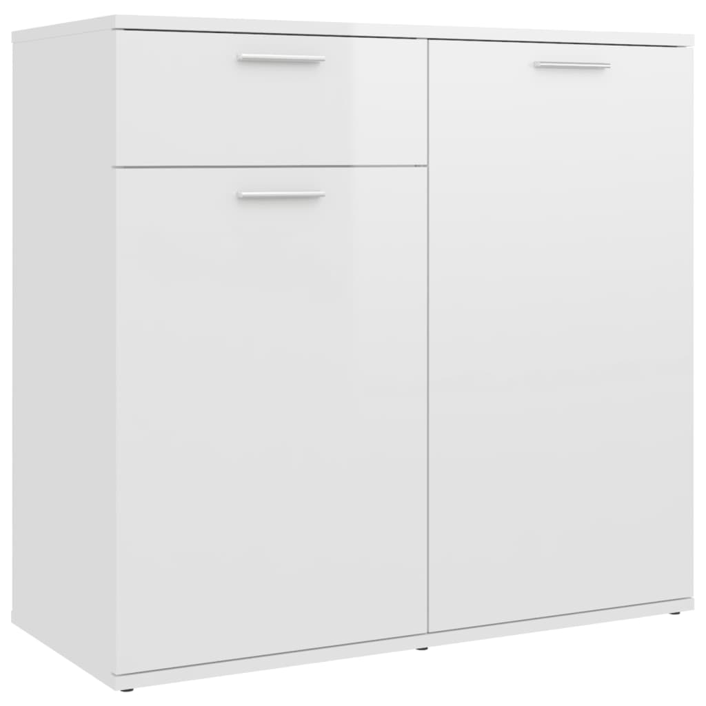 Credenza Bianco Lucido 80x36x75 cm in Legno Multistrato