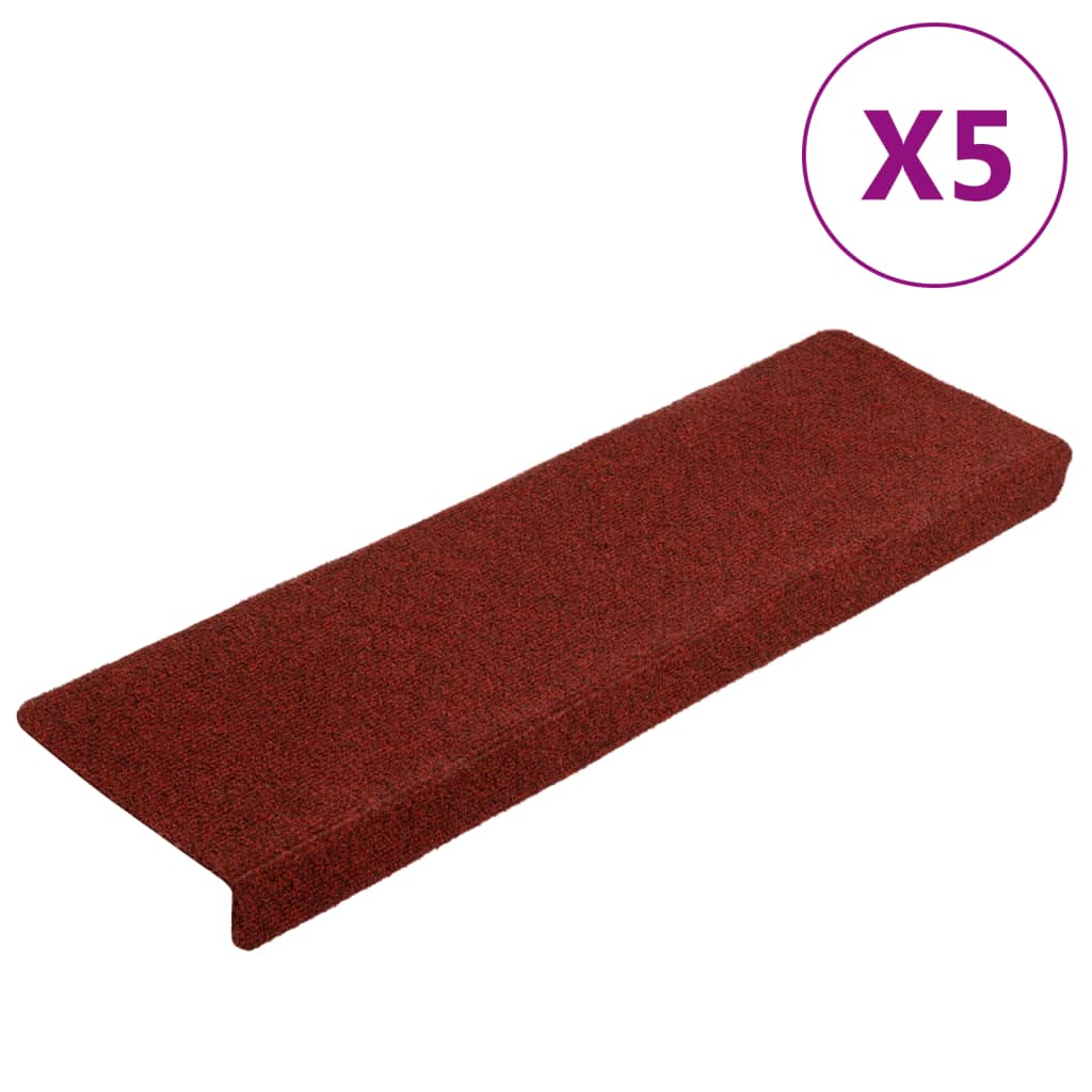 Tappetini per Scale 5 pz Bordeaux 65x21x4 cm Tessuto Agugliato