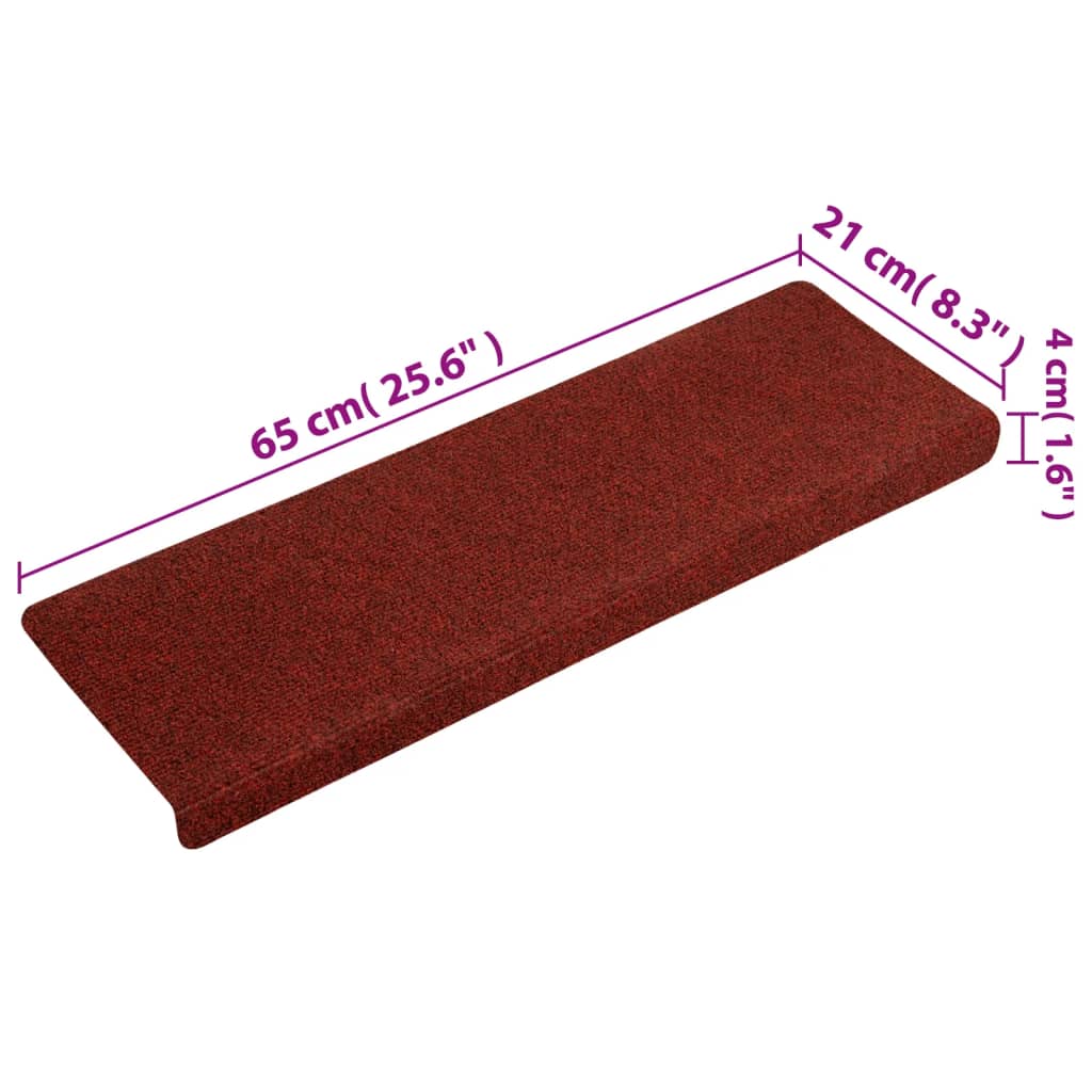 Tappetini per Scale 5 pz Bordeaux 65x21x4 cm Tessuto Agugliato