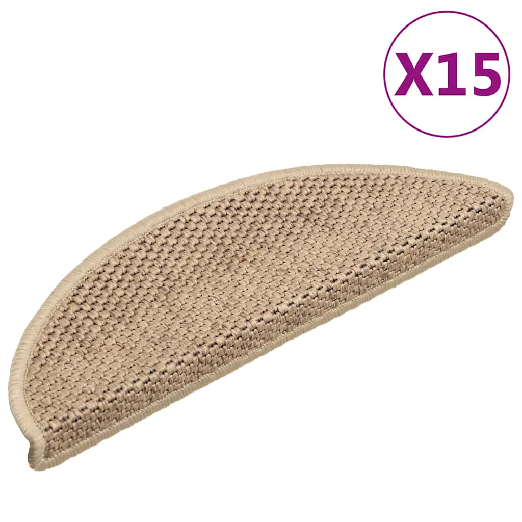 Tappeti Autoadesivi Scale Aspetto Sisal 15 pz 56x17x3 cm Sabbia