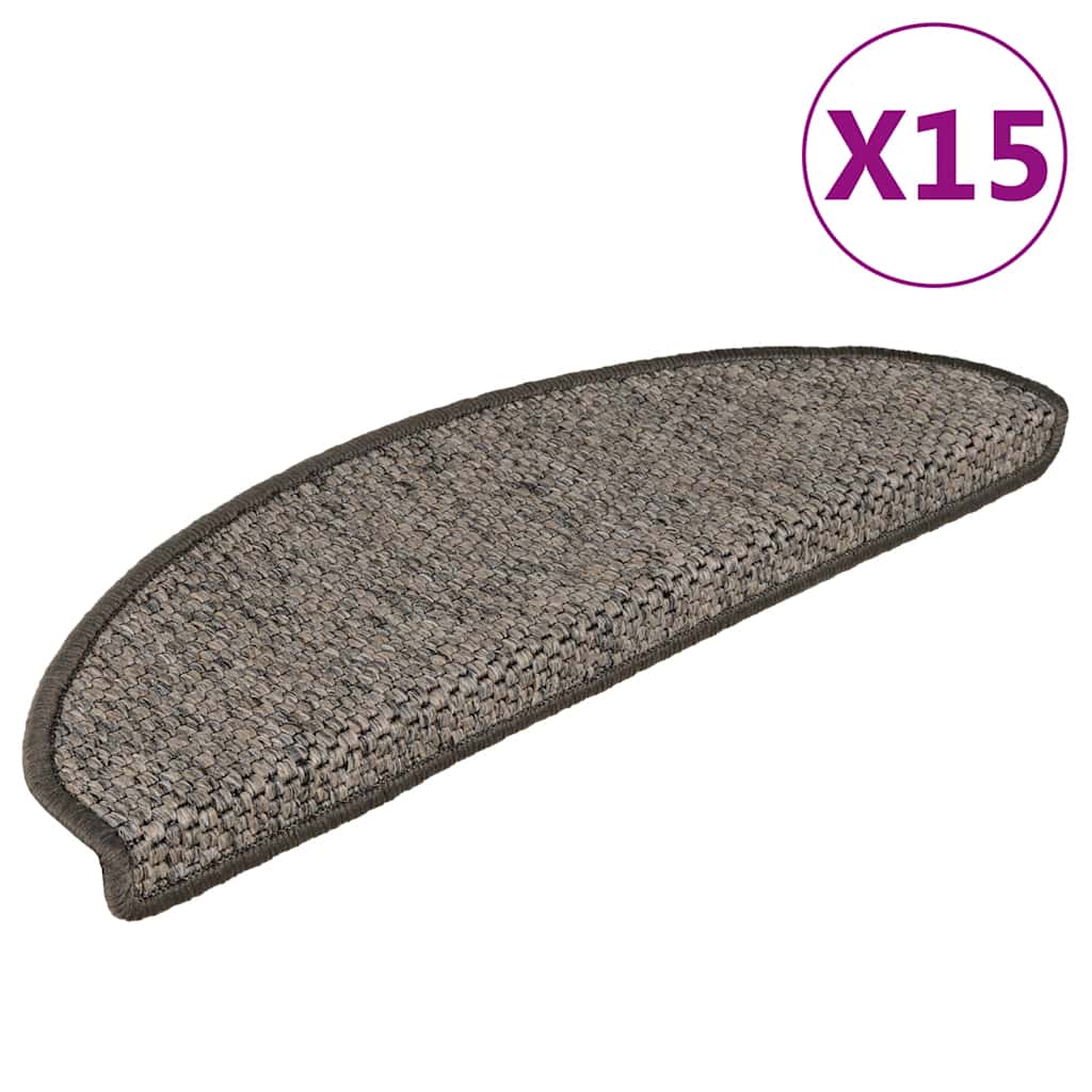 Tappeti Adesivi per Scale Sisal 15pz 65x21x4cm Grigio e Beige