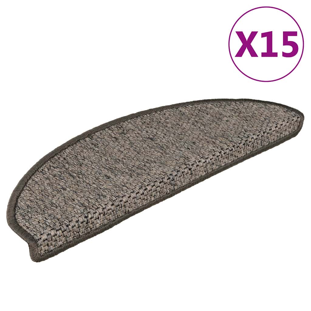 Tappeti Adesivi per Scale Sisal 15pz 65x21x4cm Grigio e Beige