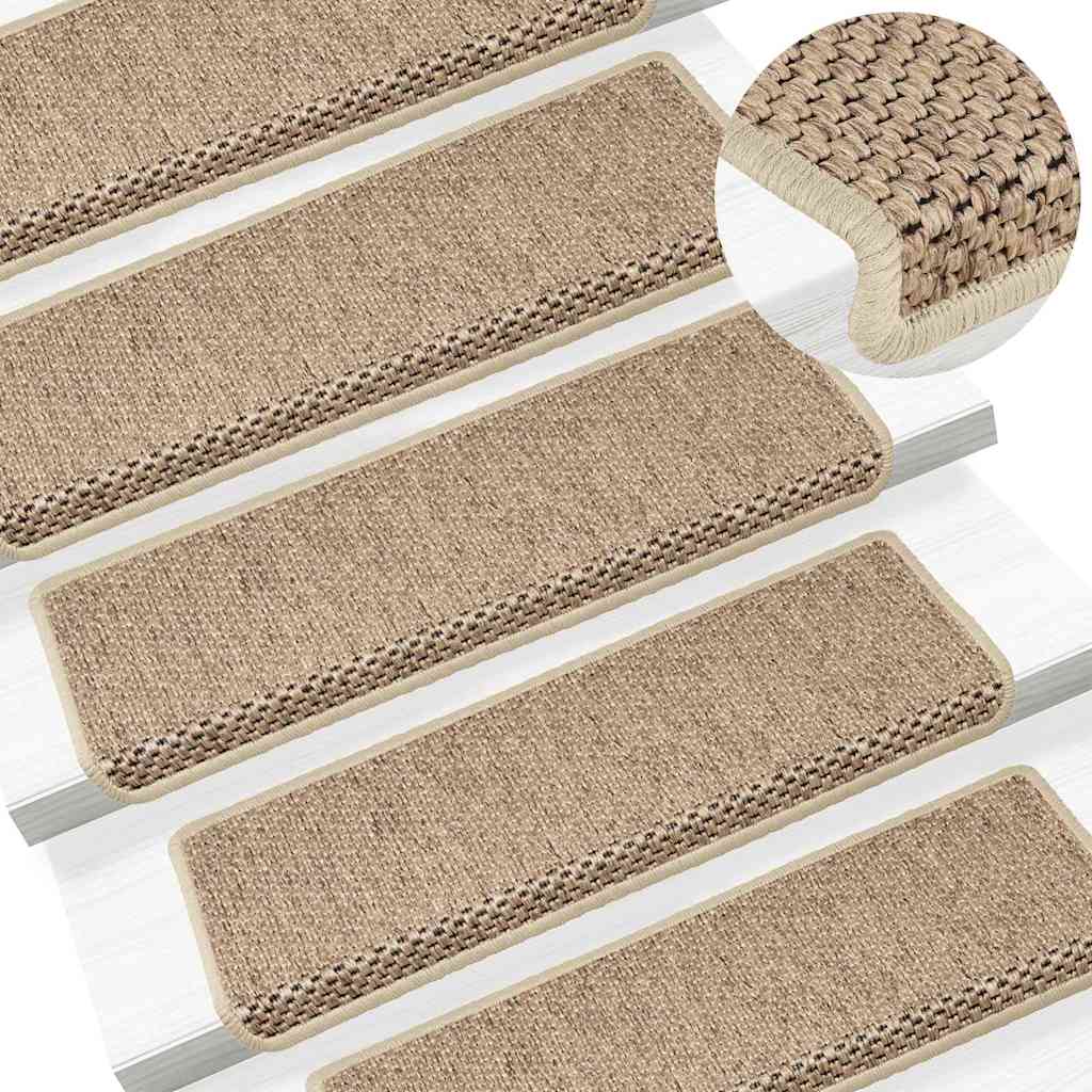 Tappeti Autoadesivi Scale Aspetto Sisal 15 pz 65x21x4 cm Sabbia